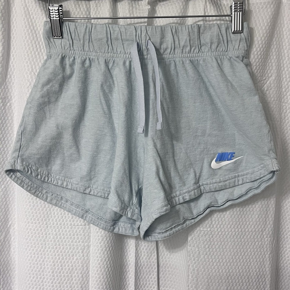 Nike Shorts Youth Large‎ Heather Blue/Blue Logo White Swoosh 100% Cotton EC